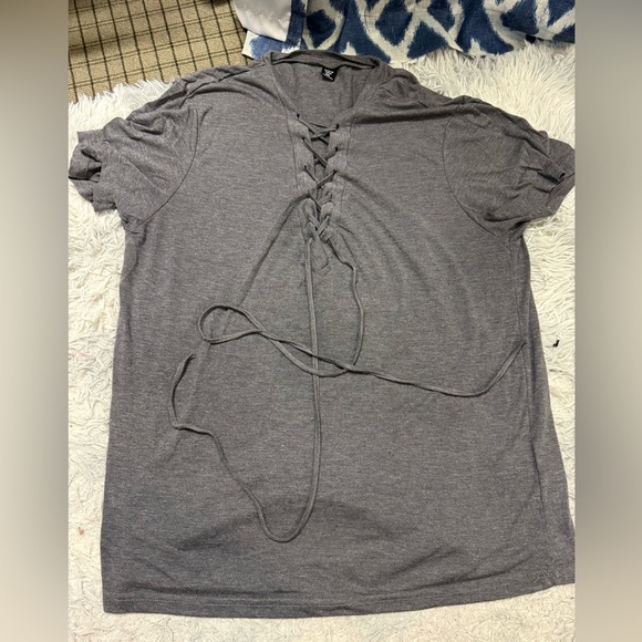 SHEIN Curve XL Gray Tie Up Tshirt - Picture 1 of 4